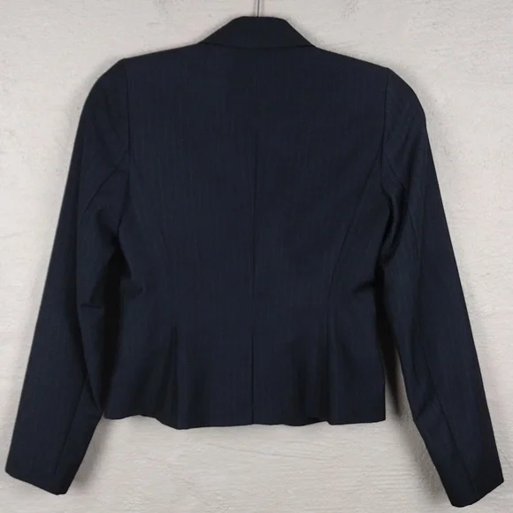Calvin Klein Black Pinstripe One Notch Two Button Front Long Sleeve Crop Blazer - Picture 8 of 13